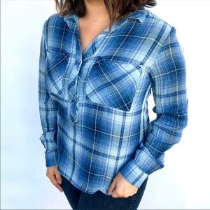 Anthropologie Breezy Plaid Popover